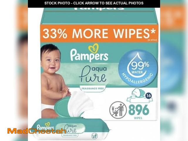 Lot 74-12400025 - Baby Wipes Aqua Pure, 99% Water Based Wipes, Hypoallergenic and Unscented Infant Wipe, 896 Total (16...
