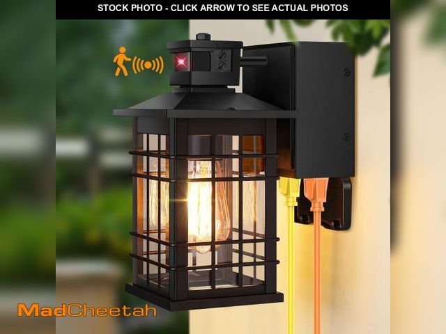 Lot 74-12308940 - Kondras Motion Sensor Porch Light with GFCI Outlets, 11.4'' Dusk to Dawn Outdoor Wall Light Black, 3...
