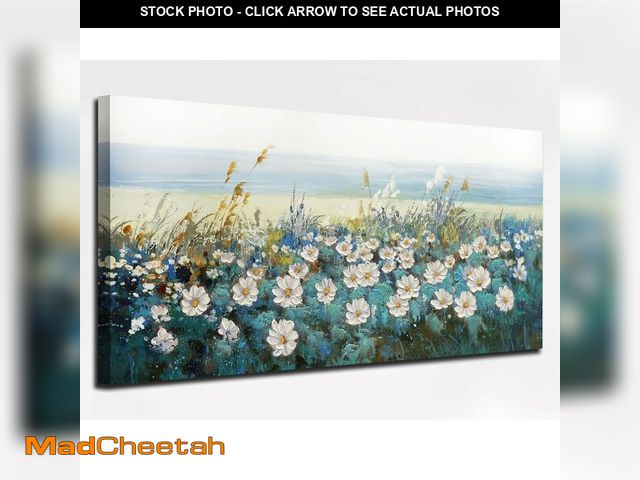 Lot 74-14250596 - Arjun Flower Wall Art for Living Room, Teal Bedroom Canvas Daisy Floral Painting Landscape Picture A...