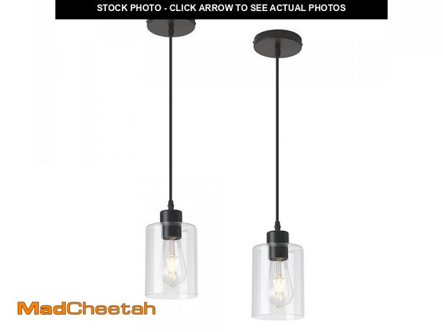 Lot 74-12217505 - KLSS Modern Black Farmhouse Clear Glass Cylinder Pendant Light Fixture,Island Lights for Kitchen,Min...