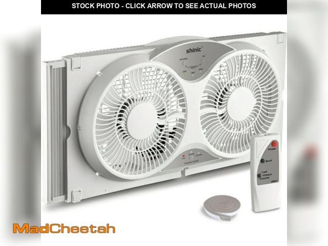 Lot 74-12144062 - Shinic 9  Twin Window Fan with Remote Reversible Airflow Removable Cover 3 Speeds  3 Modes  Expandab...