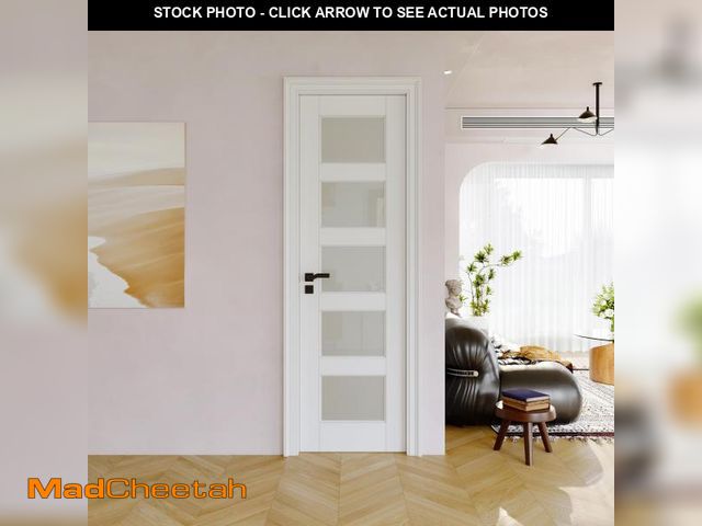 Lot 74-12163483 - 24" x 80" Slab Door, 5-Panel Pre-Assembled Frosted Glass Interior French Door Slab, Soild Core &amp;...