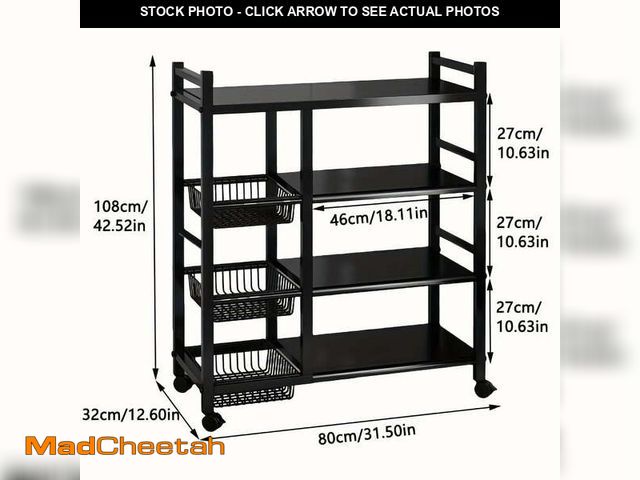 Lot 74-14355205 - Portable storage rack, adjustable 4-tier kitchen shelf with 3 wire baskets, kitchen organizer and st...