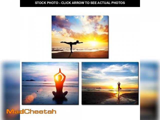 Lot 74-12304202 - Biuteawal - 3 Pieces Seascape Painting Girl Do Yoga on the Beach Picture Print on Canvas Peaceful Wa...