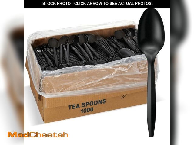 Lot 74-13538912 - 1,000 Plastic Disposable Tea spoons Bulk Black Medium Weight Disposable Silverware Plastic Cutlery T...