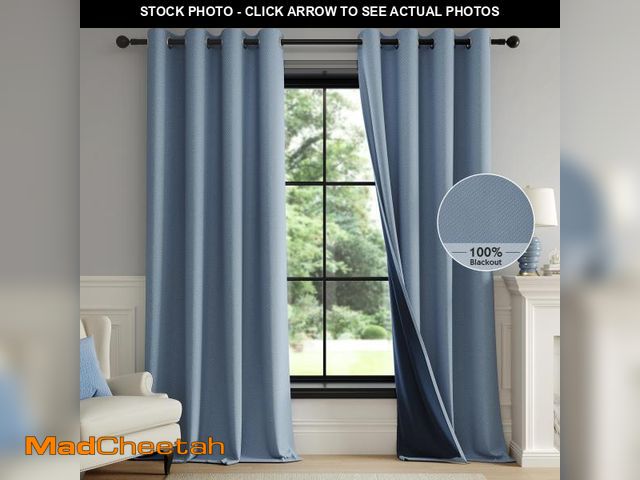 Lot 74-11549952 - FMFUNCTEX 100% Blackout Curtains for Living Room, Slate Blue Curtains 96 Inches Long Weave Textured ...