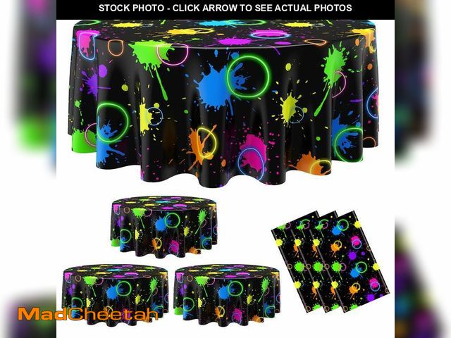 Lot 74-14151315 - Oudain 6 Pcs Neon Party Table Cloths for Parties 84" Round Disposable Plastic Table Covers for Birth...