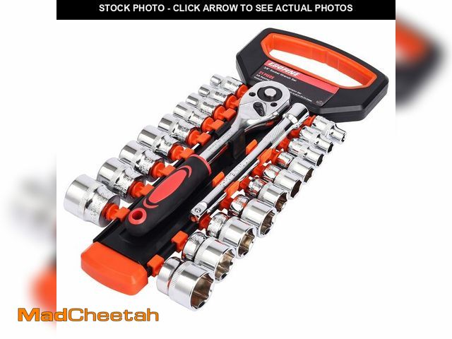 Lot 74-12711457 - Egofine 21pcs 3/8 Inch Ratchet Socket Wrench Set, Drive Socket Set with 19 Sockets, 6-24mm sockets a...