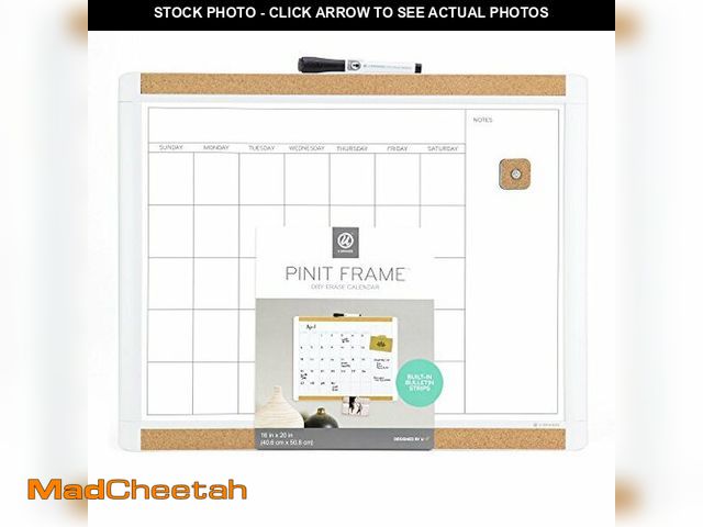 Lot 74-12544434 - U Brands Magnetic Dry Erase Calendar White Board, 16" x 20", White Pin-It Frame, Includes Marker and...