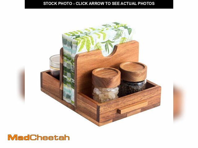 Lot 74-14146420 - Decent Vrvege Napkin Holder, Napkin Holders with Built-in Salt Pepper Shakers Caddy, Acacia Wood Nap...