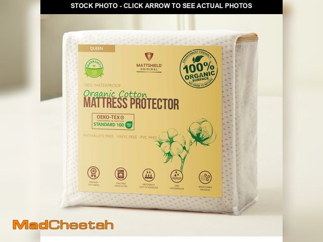 Lot 74-14266254 - Deluxe Cooling Mattress Protector Queen - Waterproof - Crisp, Breathable Organic Cotton Surface with...