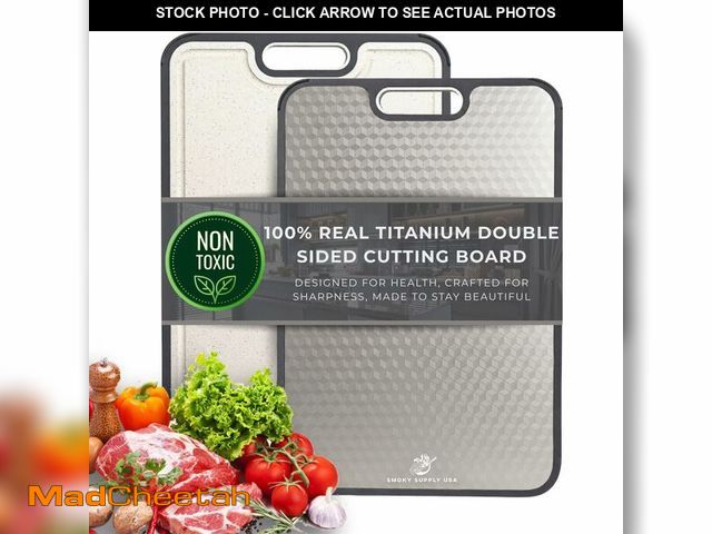 Lot 74-14263321 - 15.5 x 10 Inch Titanium Cutting Board for Kitchen, Double Sided Pure Titanium &amp; Wheat Straw Chop...