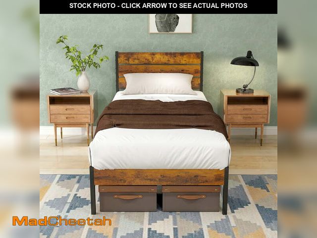 Lot 74-12800031 - Gianna Twin Size Bed Frame with Storage, Heavy Duty Metal Platform, Quiet Design, Tool-Free Assembly...