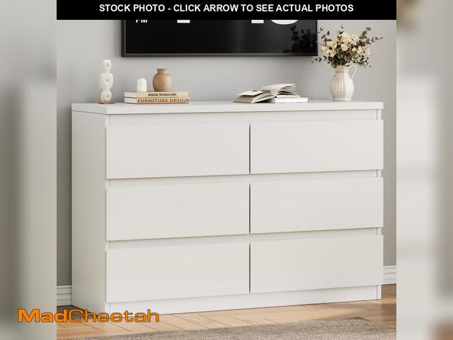 Lot 74-12404409 - Jocoevol Modern White 6 Drawer Dresser - Simply Chest of Drawers for Bedroom, Closet, Living Room, H...
