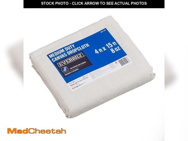 Lot 74-14375975 - Everbilt 4 ft. x 15 ft. Medium Duty Canvas Drop Cloth - UNUSED