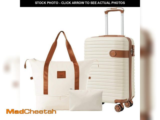 Lot 74-12659604 - Merax 3-Piece Cream ABS Hardshell Spinner 20 in. Luggage Set with an Expandable Travel Duffel Bag, a...