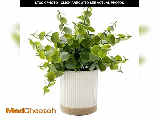 Lot 74-14265857 - Coferset Small Fake Plants Eucalyptus Potted Artificial Plants Faux Plant Greenery in Ceramic Pot fo...