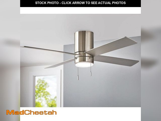 Lot 74-14449821 - Hampton Bay Scenic 52 in. Integrated LED Indoor Brushed Nickel Hugger Ceiling Fan with Reversible Mo...