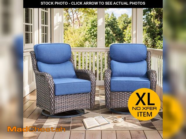 Lot 74-14342344 - moosprr MoonLuxe Brown Wicker Swivel Glider Rocker Outdoor Rocking Chair with Navy Blue Olefin 6 in....