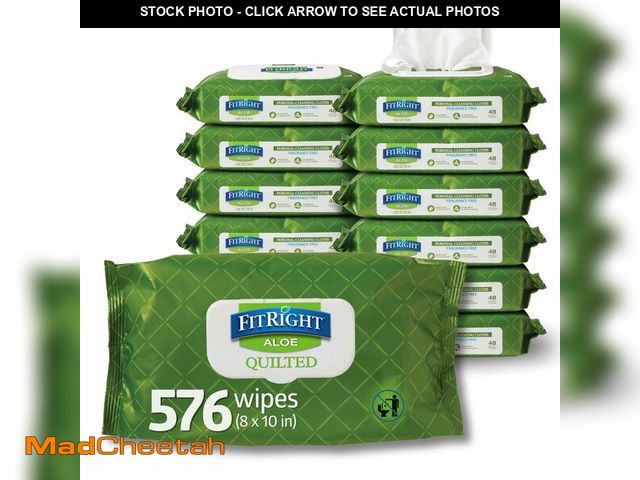 Lot 74-13786363 - FitRight Aloe Quilted Heavyweight Personal Cleansing Cloth Wipes, Unscented, 576 Count, 8 x 12 inch ...