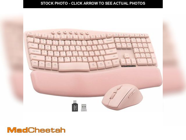 Lot 74-14212448 - Pink Wireless Keyboard and Mouse Combo, 30dB Quiet Ergonomic Wave Keyboard Set with Soft Leather Pal...
