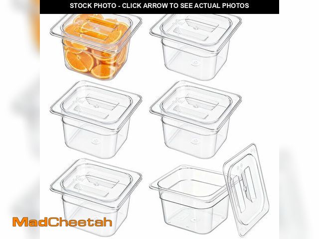 Lot 74-14206663 - Bekith 6 Pack 1/6 Size Plastic Clear Food Pans with Lids for Kitchen Restaurant Food Prep, 4 Inches ...