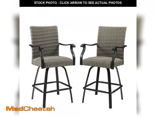 Lot 74-12173355 - Swivel Wicker Outdoor Bar Stools, Patio Bar Chairs (2-Pack) - UNUSED