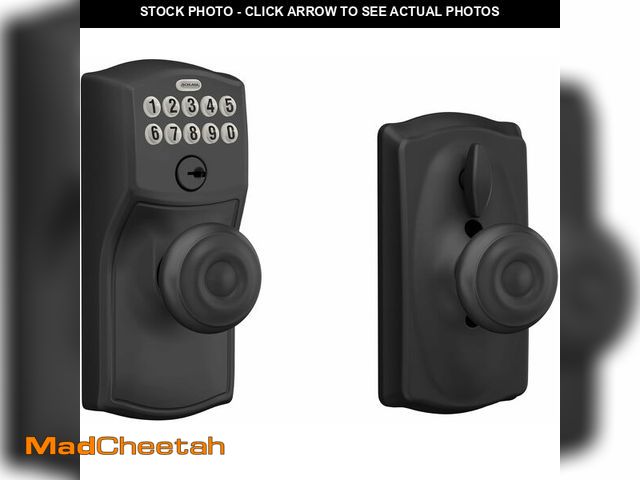 Lot 74-14591531 - Schlage Electronic Keypad Lock, Lever Handle, Plymouth Trim, Matte Black - USED