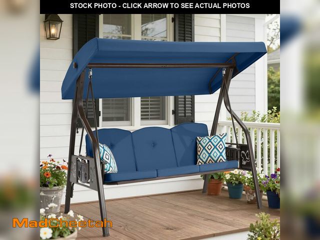 Lot 74-14613685 - HUGCOZ 3-Seat Outdoor Porch Swing with Stand for Adults, 800lbs Convertible Swing Bed &amp; Patio Sw...