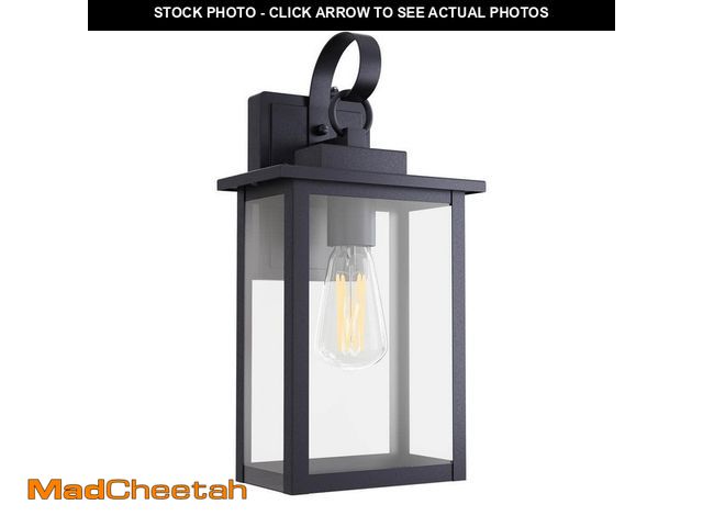 Lot 74-12893034 - Maxax Hawaii 15 in. H 1-Bulb Black Hardwired Outdoor Wall Lantern Sconce with Dusk to Dawn with LED ...