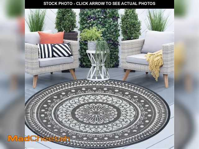 Lot 74-14057851 - Cekene Round Outdoor Rugs Waterproof 5Ft Reversible Outdoor Patio Rugs Portable RV Camping Mats Ligh...