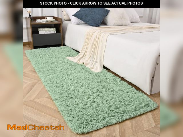 Lot 74-12315740 - Zedrew Sage Green Runner Area Rugs for Bedroom Living Room, 2x4 Feet Fluffy Bedside Rugs, Soft Shagg...