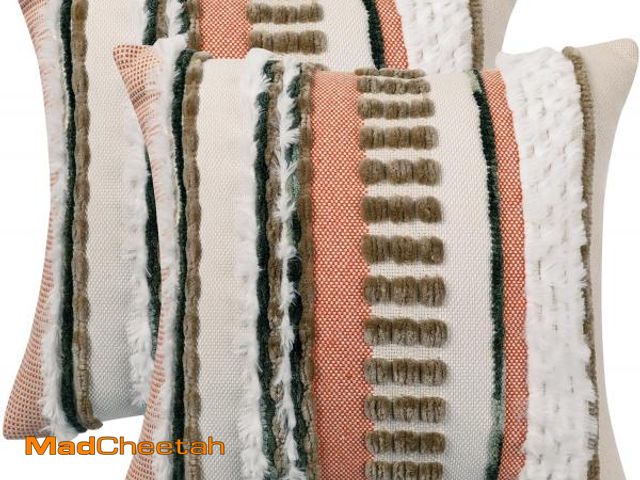 Lot 74-12332793 - Tosleo Boho Throw Pillow Covers 18x18 Inch Set of 2 Brown and Orange Striped Chenille Pillowcases wi...