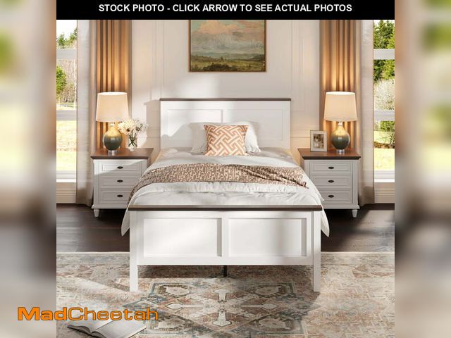 Lot 74-14071591 - UHOMEPRO Twin Size Bed Frame, Wood Platform Bed with Headboard and Footboard, Twin Bed Frame with Wo...