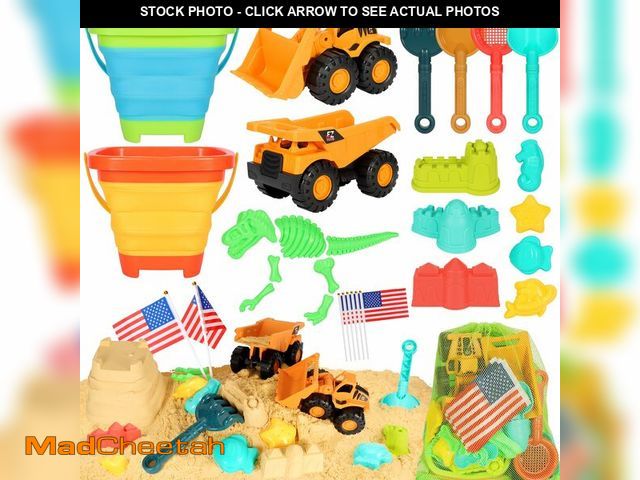 Lot 74-14381530 - HUITEM Beach Sand Toys for Kids, 29PCS Sandbox Toys with 2 Collapsible Bucket Sand, 2 Dump Truck, Di...