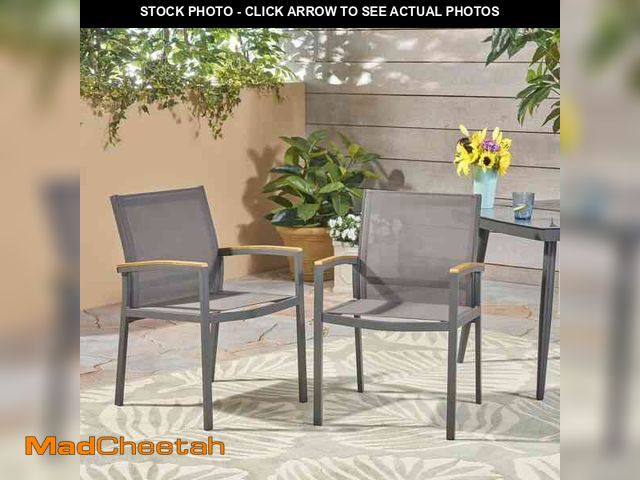 Lot 74-14115434 - Noble House Luton Gray Armed Aluminum Outdoor Dining Chair (2-Pack) - UNUSED