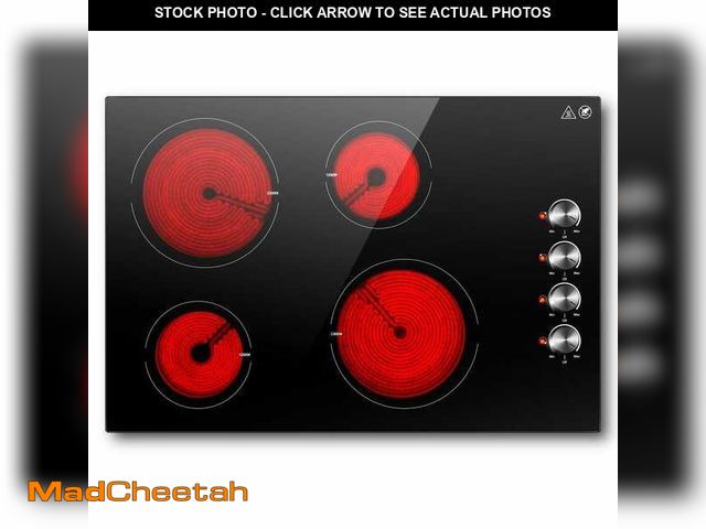 Lot 74-14306651 - amzchef 30 in. 4 Elements Ceramic Glass Surface Radiant Electric Cooktop in Black with Knobs - UNUSE...