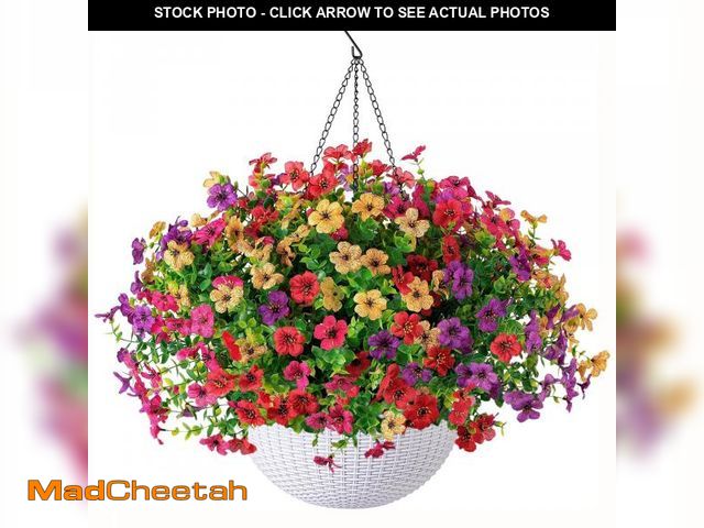 Lot 74-12116055 - HyeFlora Artificial Faux Hanging Plants Flowers Basket for Outdoor Outside Spring Summer Decoration,...