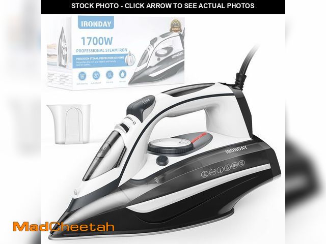 Lot 74-13570582 - IRONDAY Steam Iron for Clothes 20s Fast Heat-up,1700W Iron with 14.07oz Large Water Tank,Non-Stick C...