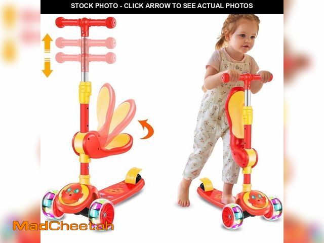 Lot 74-12670455 - Eotvia Kids Scooter with LED Lighted Wheels, 3 Adjustable Handlebar/Foldable Seat, Sit or Stand Ride...