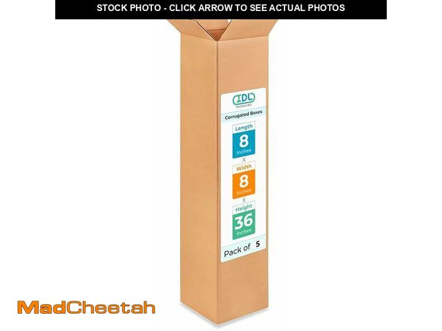 Lot 74-14305916 - Tall Moving &amp; Shipping Boxes 8 x 8 x 36 inches (5-Pack) - Extra Strength 200 lb vs Regular - USA...