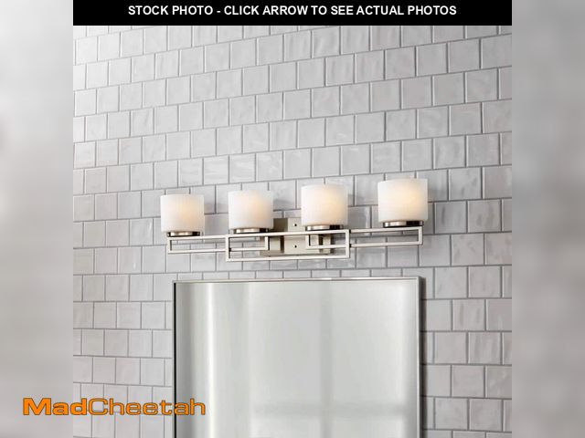 Lot 74-13797345 - Home Decorators Collection Tustna 4-Light Brushed Nickel Bathroom Vanity Light with Opal Glass Shade...