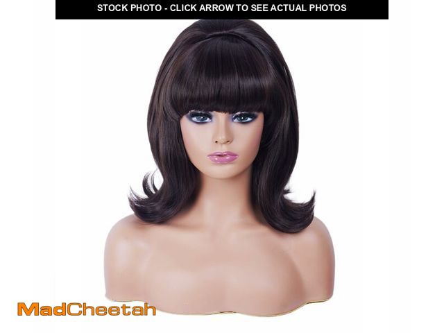 Lot 74-12705406 - Rugelyss Short Wavy Dark Brown Chocolate Wig with Bang Big Bouffant Beehive Wigs for Women fits 80s ...
