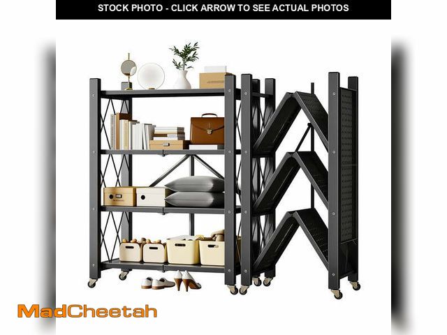 Lot 74-14586321 - Joybos 5 Tiers Foldable Storage Organizer Wire Shelf Rack with Wheels,Holds Up To 1000 Pounds,Black ...
