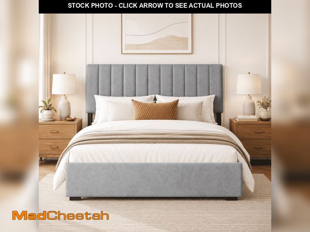 Lot 74-14586252 - COFUNOK Queen Platform Bed Frame, Velvet Upholstered Adjustable Headboard, No Box Spring Needed, Eas...