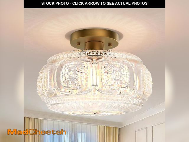 Lot 74-11554893 - OYKYOHEI Semi Flush Mount Ceiling Light, Upgraded Larger Gold Glass Ceiling Light Fixture, Vintage L...