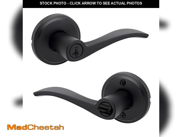 Lot 74-14261429 - Kwikset Sedona Matte Black Reversible Round Wave Keyed Entry Door Handle featuring SmartKey Technolo...