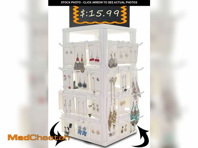 Lot 74-12308403 - Jewack Wooden rotating Jewelry Display Stand with Removable 48 Hooks advertising board, For Earring ...