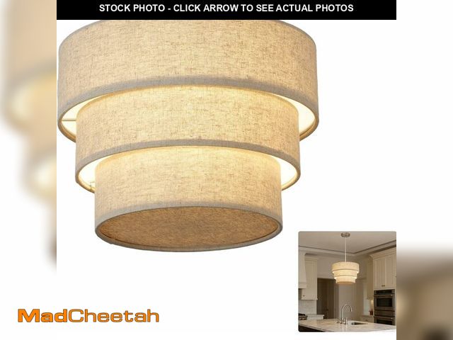 Lot 74-13710888 - Yifi Deco 3-Tier Linen Drum Chandelier, Modern Ceiling Pendant Lights Fixture E26, Round Adjustable ...