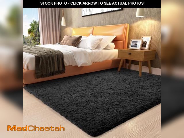 Lot 74-12219242 - Ophanie 3x5 Black Rugs for College Dorm, Bedroom Small Area Rug, Non-Slip Fluffy Shaggy Bedside Soft...